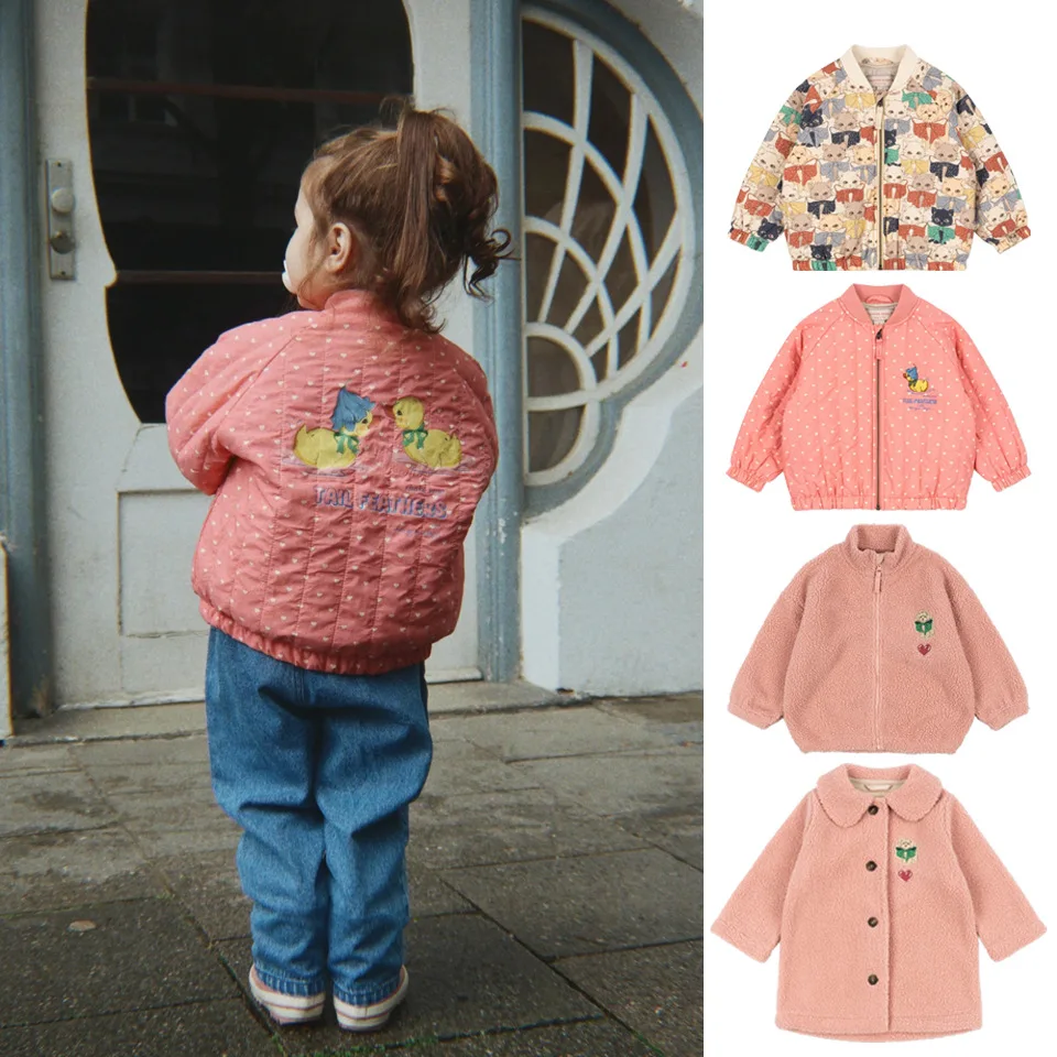 2026 AW KS Kids Cat & Duck All-Over Print Faux Fur Padded Coat – Puppy Embroidery Detail Warm Winter Jacket