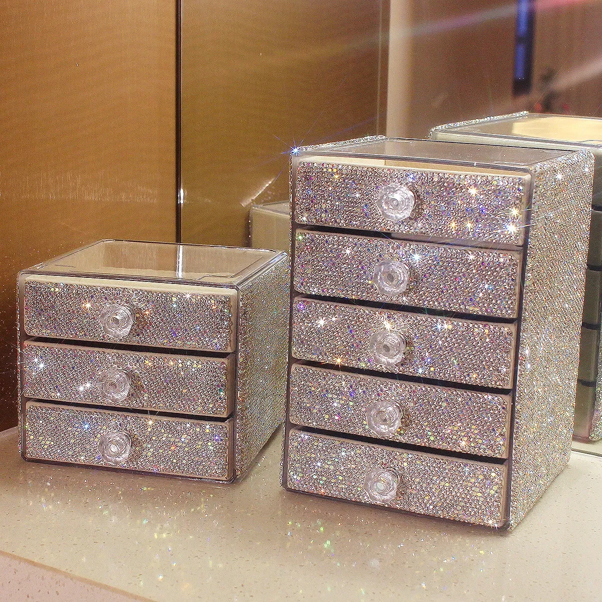 Luxury Rhinestone Multi-Layer Jewelry Storage Box for Rings Bracelets Necklaces Earrings Fashionable Organizer Box Bling Gifts