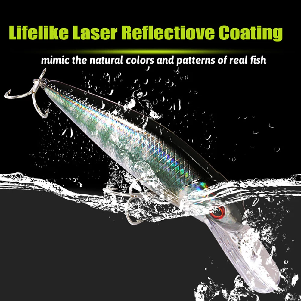 Señuelo Jerkbait Flotante – Wobbler con anzuelos triples para pesca de mar - imagen 3