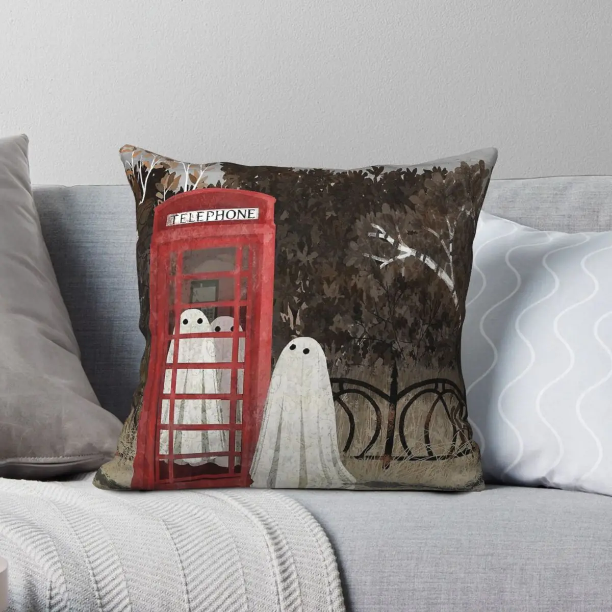 Ghosts In The Phone Box Square Pillowcase Polyester Linen Velvet Printed Zip Decorative Room Cushion Cover Wholesale