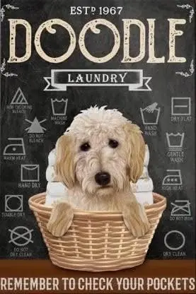 Vintage Sign Metal Tin Sign Golden Doodle Dog Laundry Remember to Check Your Pockets Wall Decor Metal Sign Retro Tin Art De sign