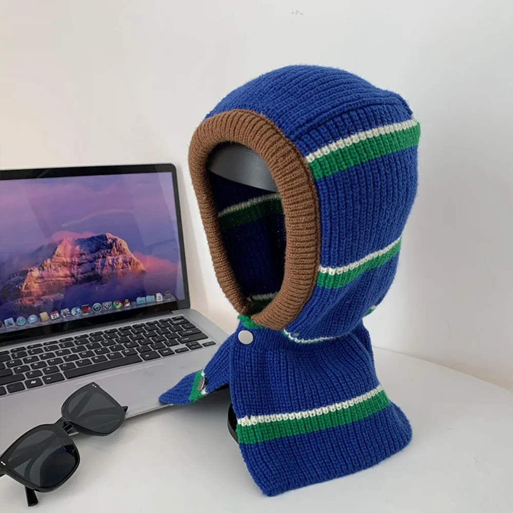 

Повседневная теплая вязаная шерстяная шапка с защитой ушей, утолщенная шапка контрастного цвета, шарф, зимняя шапка, осень-зима