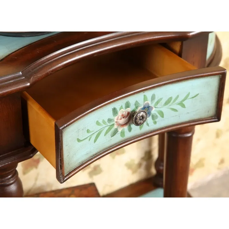 Retro Blue Semi Round Entryway Table American Country Style Pastoral Decorative Cabinet for Foyer Corridor Hallway Console