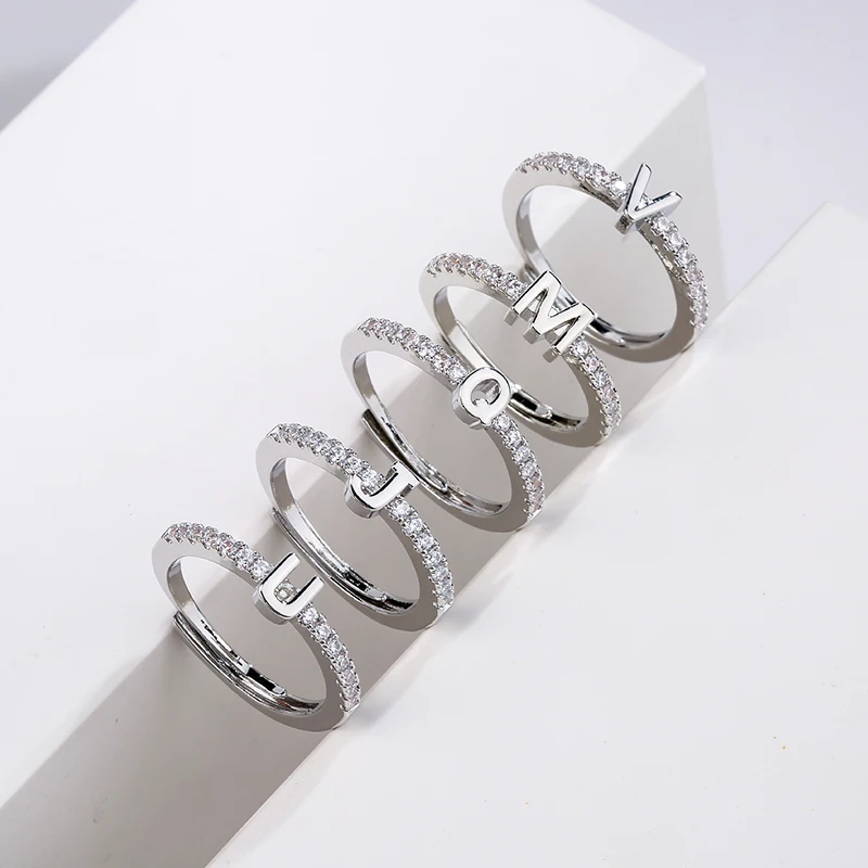 

New 925 Sterling Silver A-Z Zirconia Letter Ring Initials Ring Delicate Accessories Birthday Party Gifts For Women