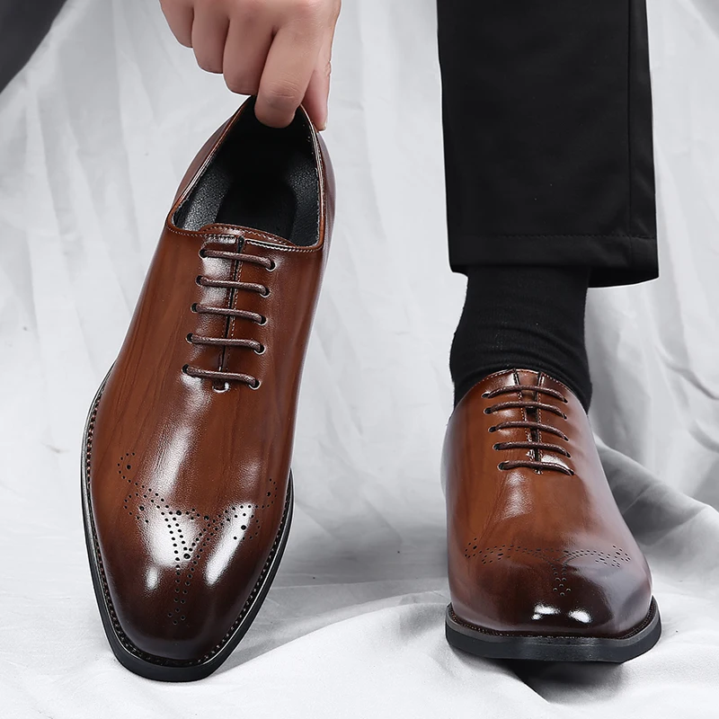 Men's Pointed‑Toe Formal Dress Shoes 39‑44 Lace‑Up PU Leather Business Office Casual Oxford Shoes