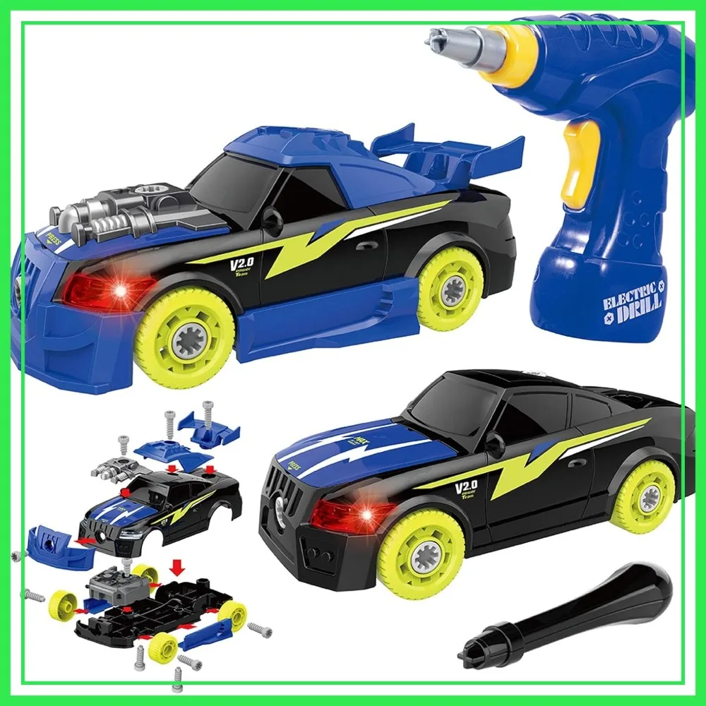 

26 Pieces Take Apart Racing Car Toy with Electric Drill, Sounds & Lights, STEM Building Toy for Boys 3-5 Years Old