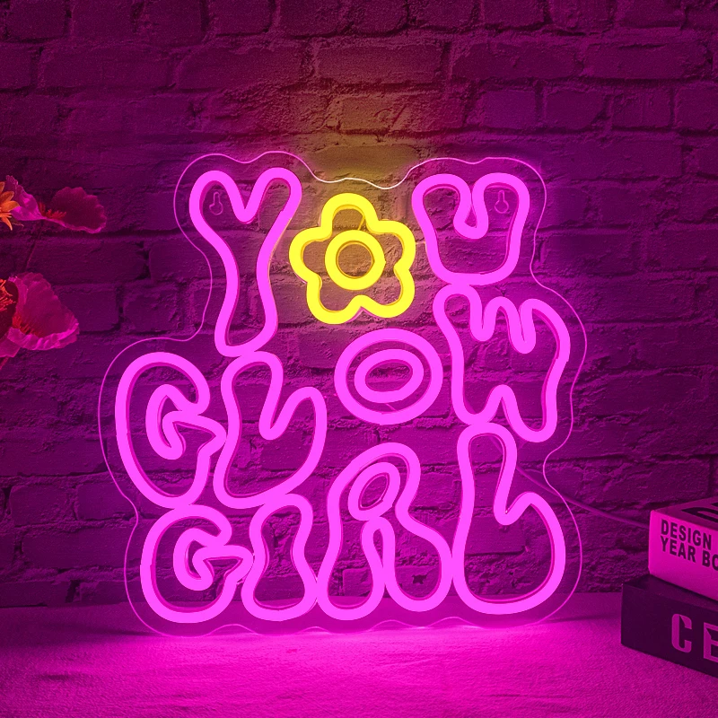 You Glow Girl Led Neon Sign Pink Letter Art Signs Lights Room Decoration For Girl's Bedroom Beauty Salon Party Bar USB Wall Lamp