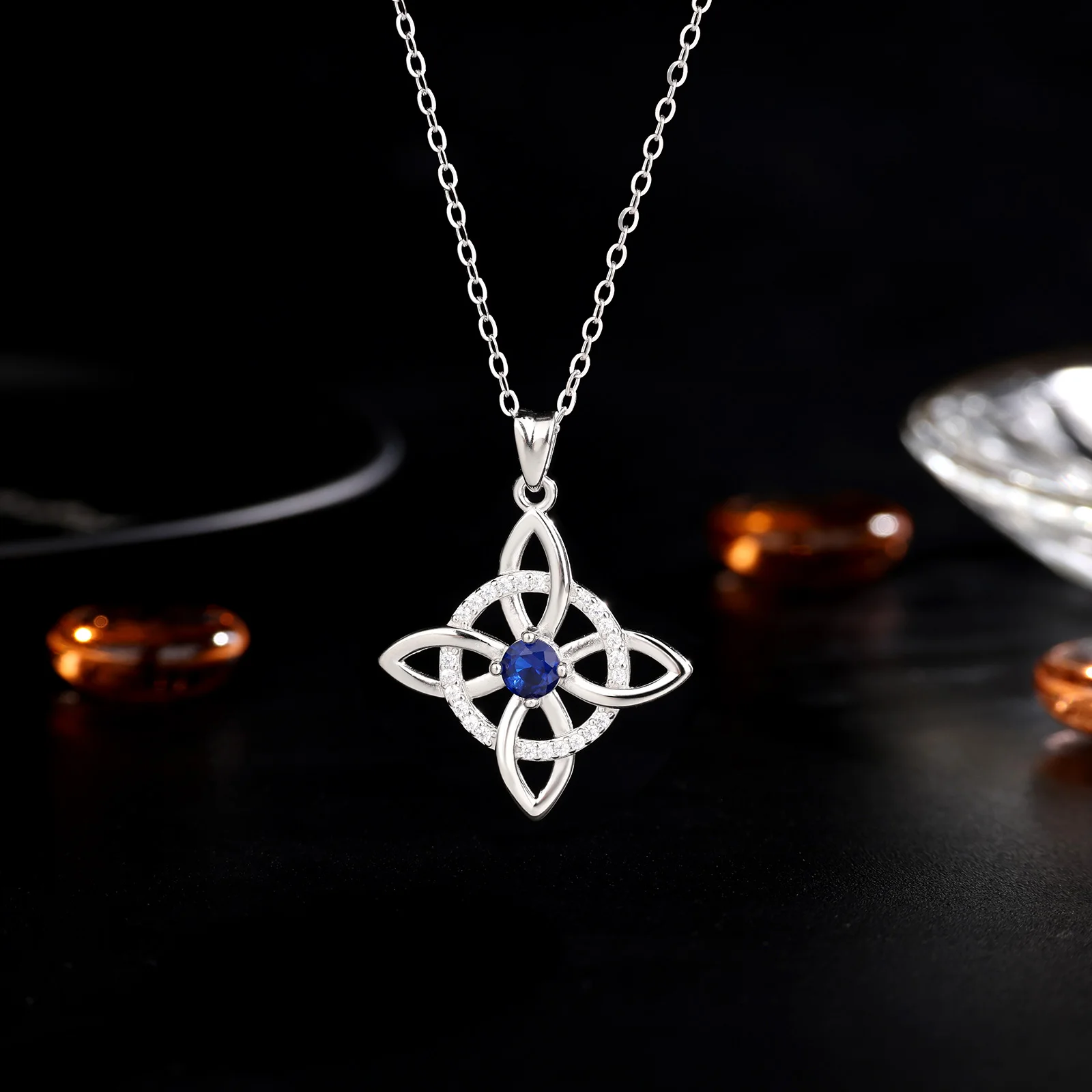 AEONSLOVE 925 Sterling Silver Irish Witch Knot Necklace for Women Zircon Celtic Knot Pendant Amulet Spiritual Jewelry Party Gift