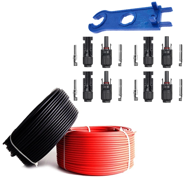 16FT 32FT 48FT 96FT 2.5m㎡ Solar Cable & Female and Extra Free of Solar Panel Adaptor Kit 13AWG cable red black wire Car Battery