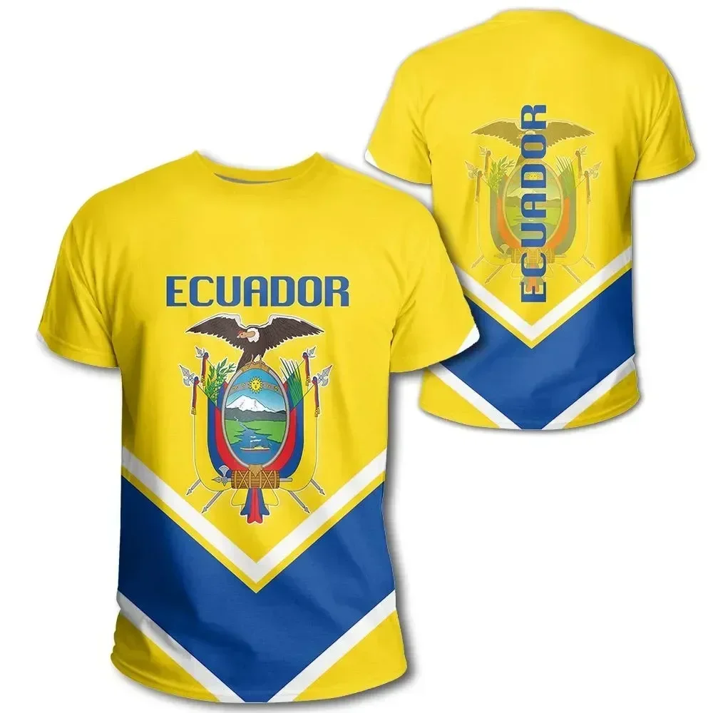 New Ecuador Flag Coat of Arms T-shirt Summer Casual Streetwear Men\'s Fashion O-neck T-shirts Boys Oversized Short Sleeve Tops