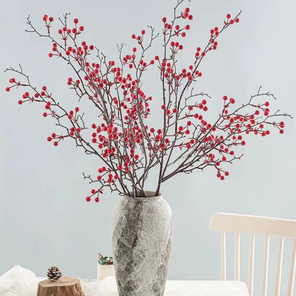 

1pc Artificialplant Holly Little Red Haw NewYear Home Vase table Garden dishgard Festival Party Wall Wedding Decor DIY Gifts Box