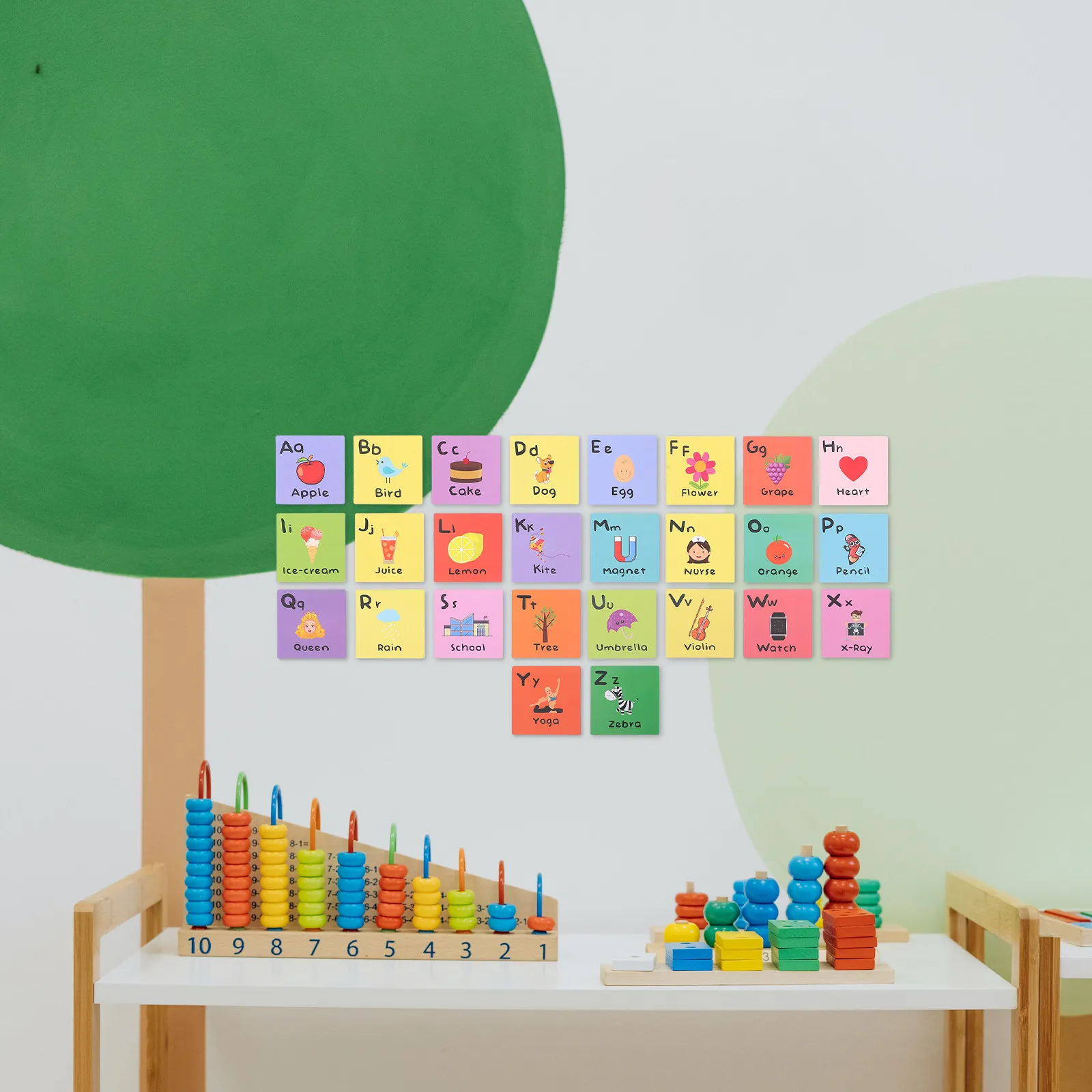 1Set Graphical Color Cards Kids Alphabet Educational Cards Fine Workmanship Smooth Round Cute Cartoon Cognitive Games for Brain