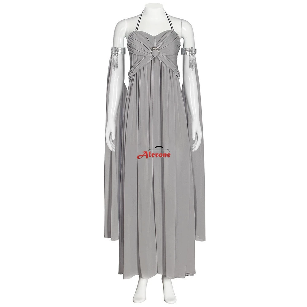 

DANIELIS Cosplay Medieval Queen Long Train Dress Pleat Elegant Off Shoulder Gray Dress Halloween Cosplay DANIELIS Outfit