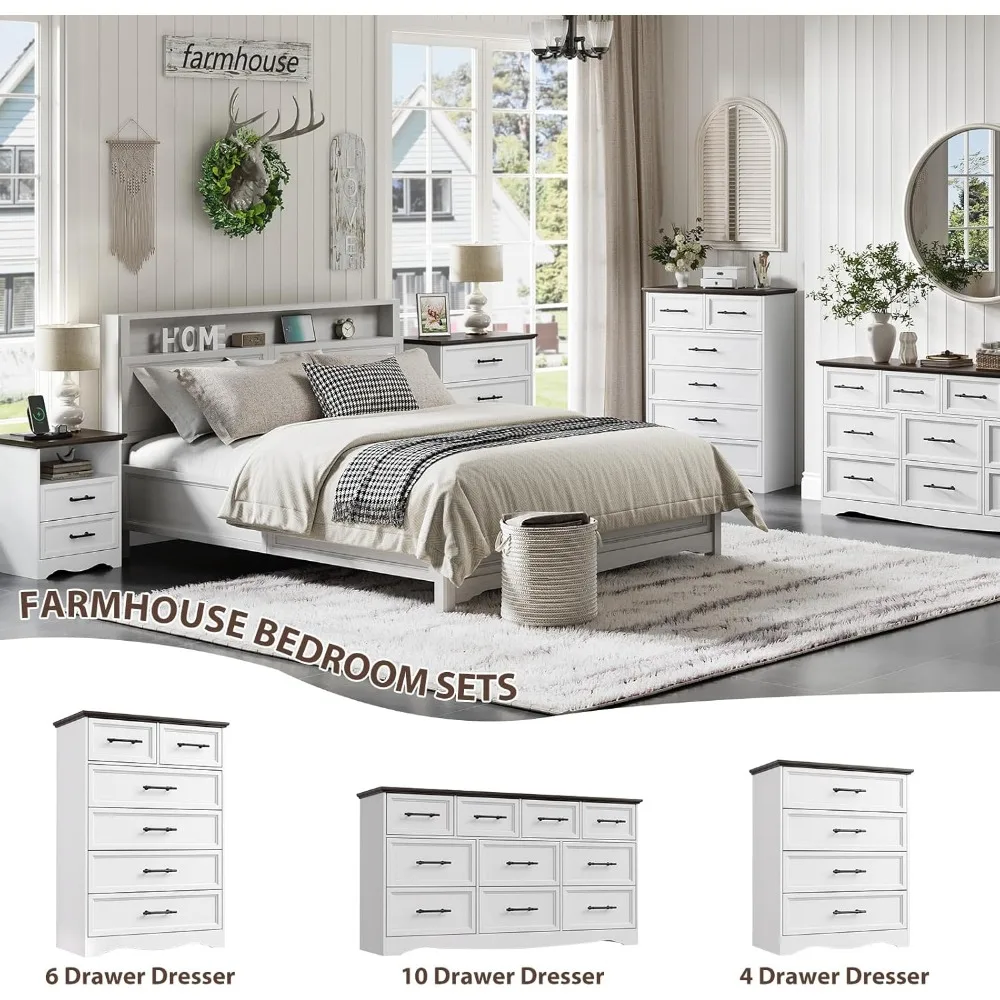 Comò da fattoria, cassettiera in legno, armadietto per camera da letto con maniglie in metallo spazzolato, organizer per armadio per camera da letto