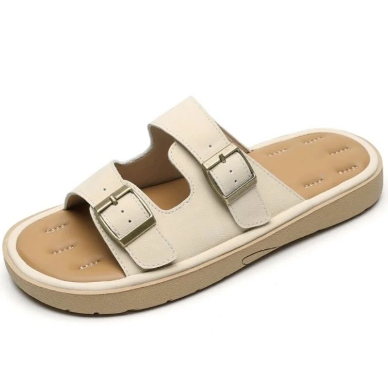 

Women Slippers Round Toe Thick Bottom Slip-on Retro Soft Insole Female Sandals Outdoor Beach Unisex Non-Slip Ladies Flat Shoes