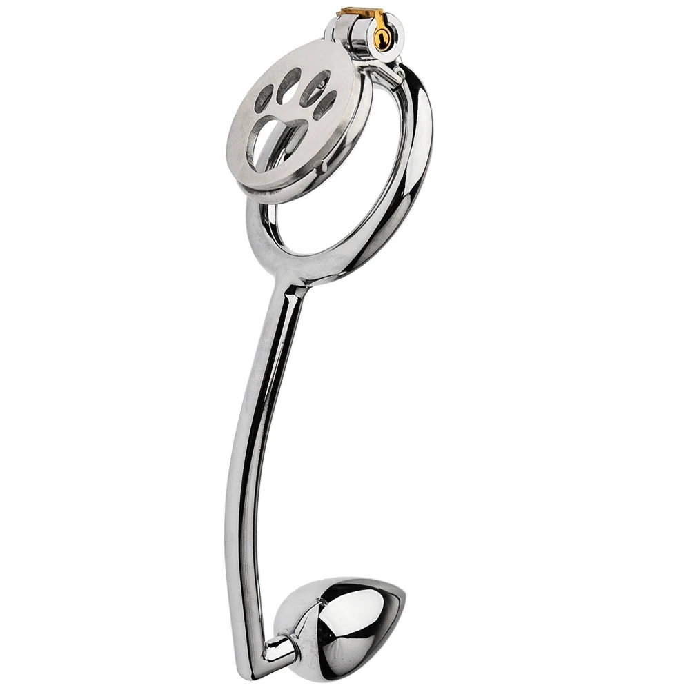 Chastity Cage with Anal Hook 2 in 1 Male Metal Chastity Cage Ring SM Bondage Sex Toy Male Chastity Restraint Device for Man Gay view 6