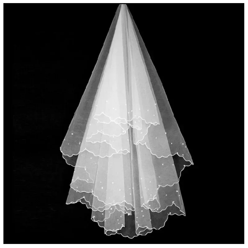 Bridal Wedding Veil 1.5 Meters Single Layer Sticky Pearl Bridal White Gauze