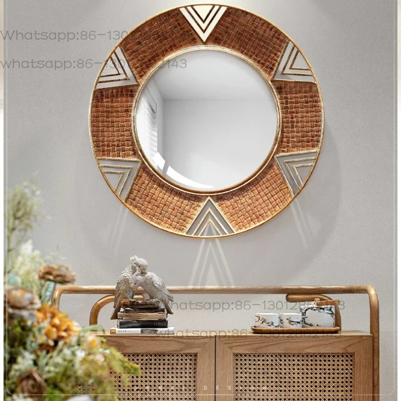 Wabi-Sabi Retro Living Room Background Wall Decorative Mirror Wall Hanging Round Dining Room Entrance Art Wall Hanging Decor