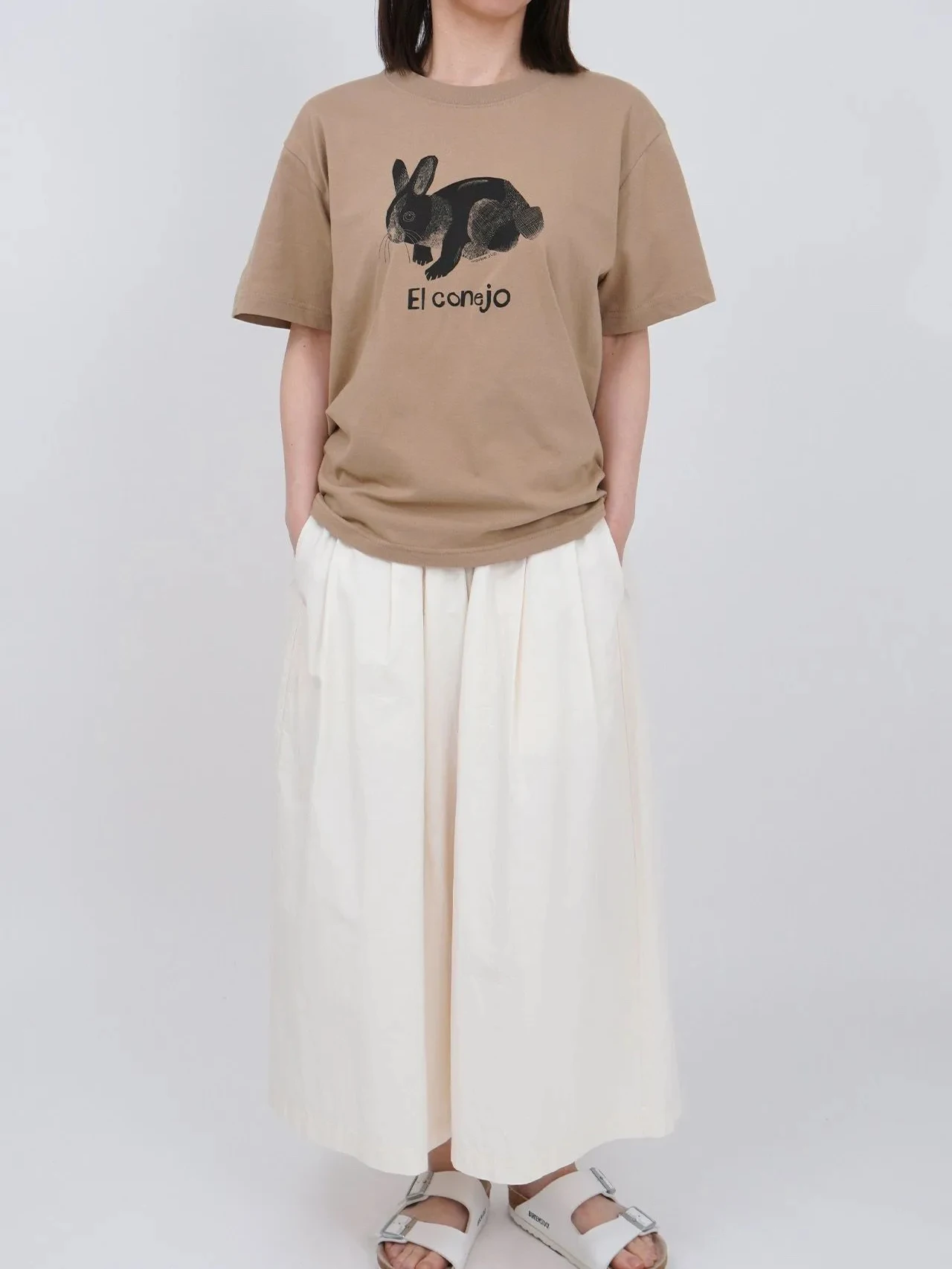 Summer 2026 New Style Japanese Marble Sud Cute Pet Rabbit Print Short Sleeve Pure Cotton Casual Artistic Women's T-Shirt