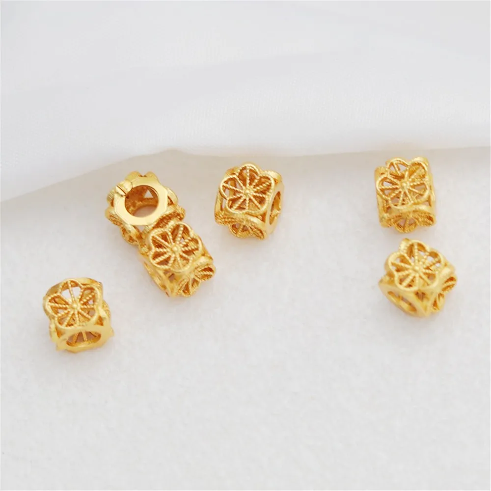 

10PCS 18K Matte Gold Bracelet, Ancient Method, Hollow Square, Large Hole, Flower Shaped, DIY Jewelry Accessories