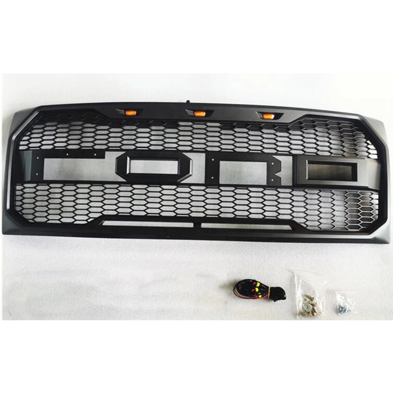 3PCS LED Lamp Car Racing Grills For Ford F-150 Raptor Style 2009-2014 Matt Black Honeycomb Mesh Front Grids Cover Accessories