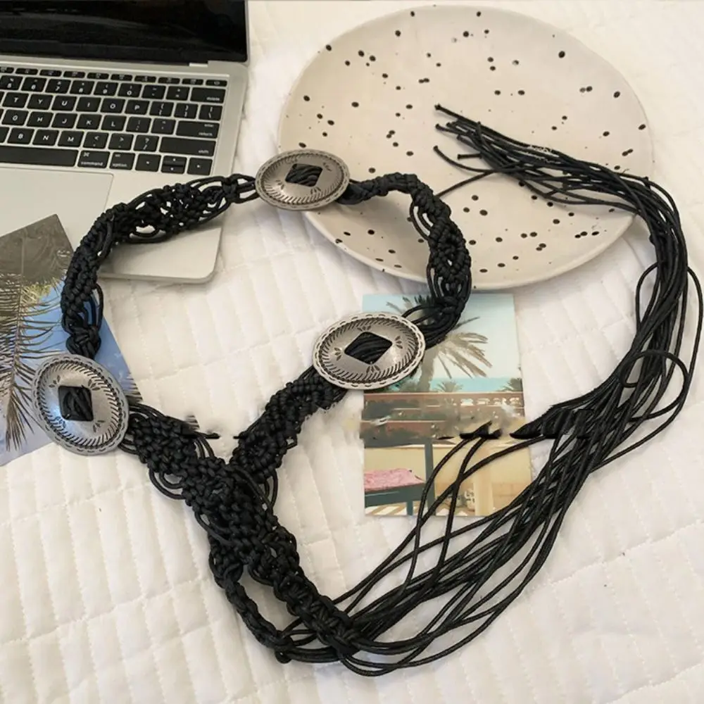 أزياء حزام العرقية نمط نسج حزام المنسوجة الجوف البوهيمي نمط حزام الرجعية الكورية نمط شرابة الخصر سلسلة الشاطئ #4