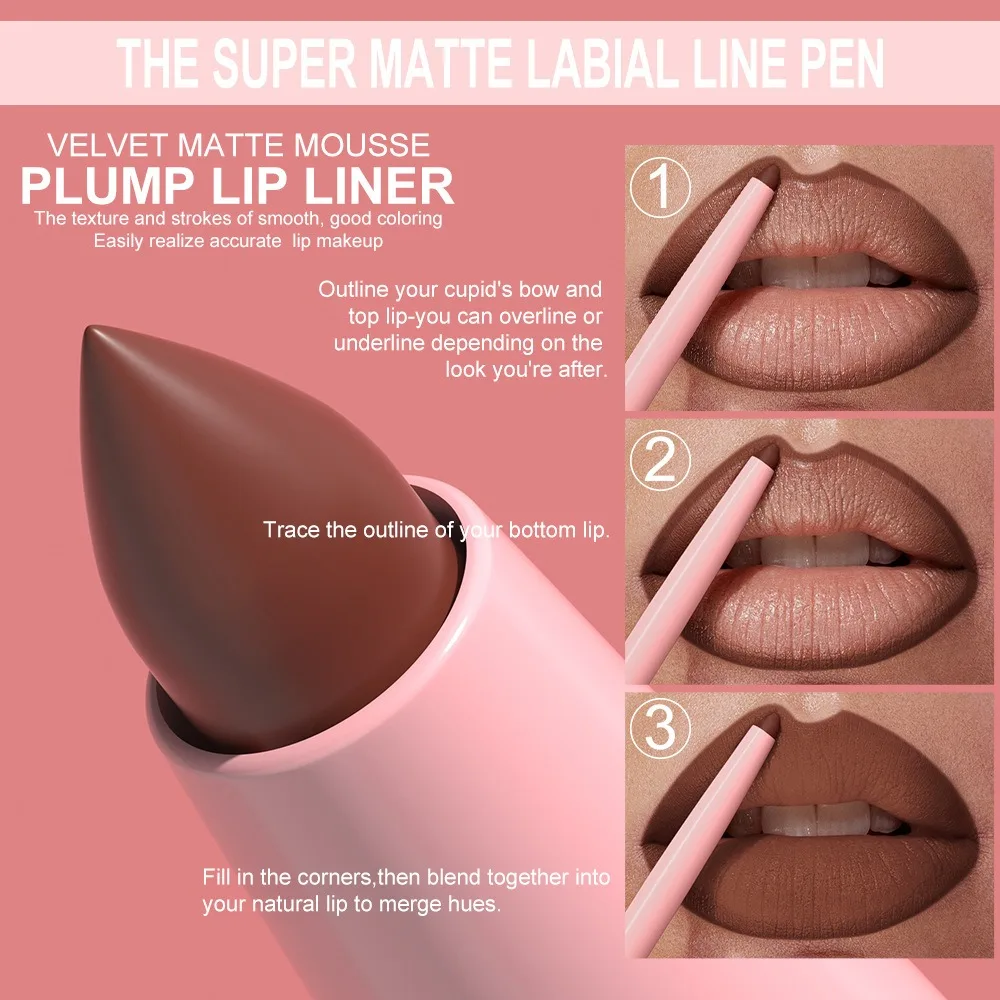 Nuovo matita per labbra a lunga durata Matita per trucco cremosa rimpolpante Marrone nudo naturale Macchia per labbra opaca impermeabile Facile da applicare