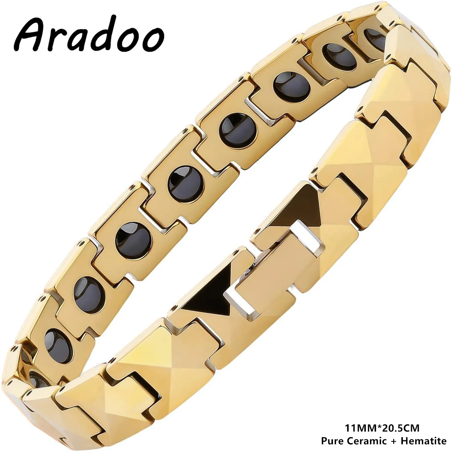 ARADOO Premium Ceramic Bracelet with Pyramid-shaped Design Hematite Magnetic Therapy Wristband Jewelry Gifts