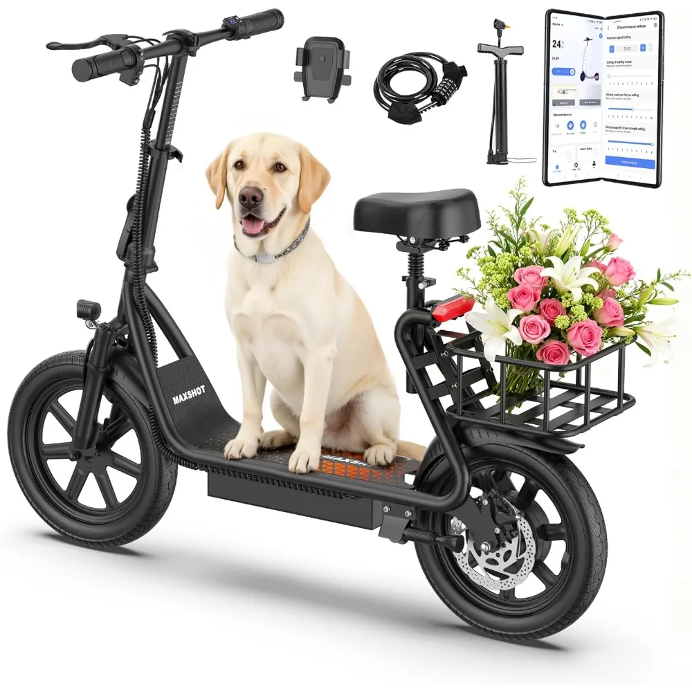 

Электросамокат для взрослых, складной электросамокат с сиденьем и корзиной, двигатель 750 Вт (пиковая мощность), аккумулятор 48В 10.4Ач, шины 14 дюймов, на заказ