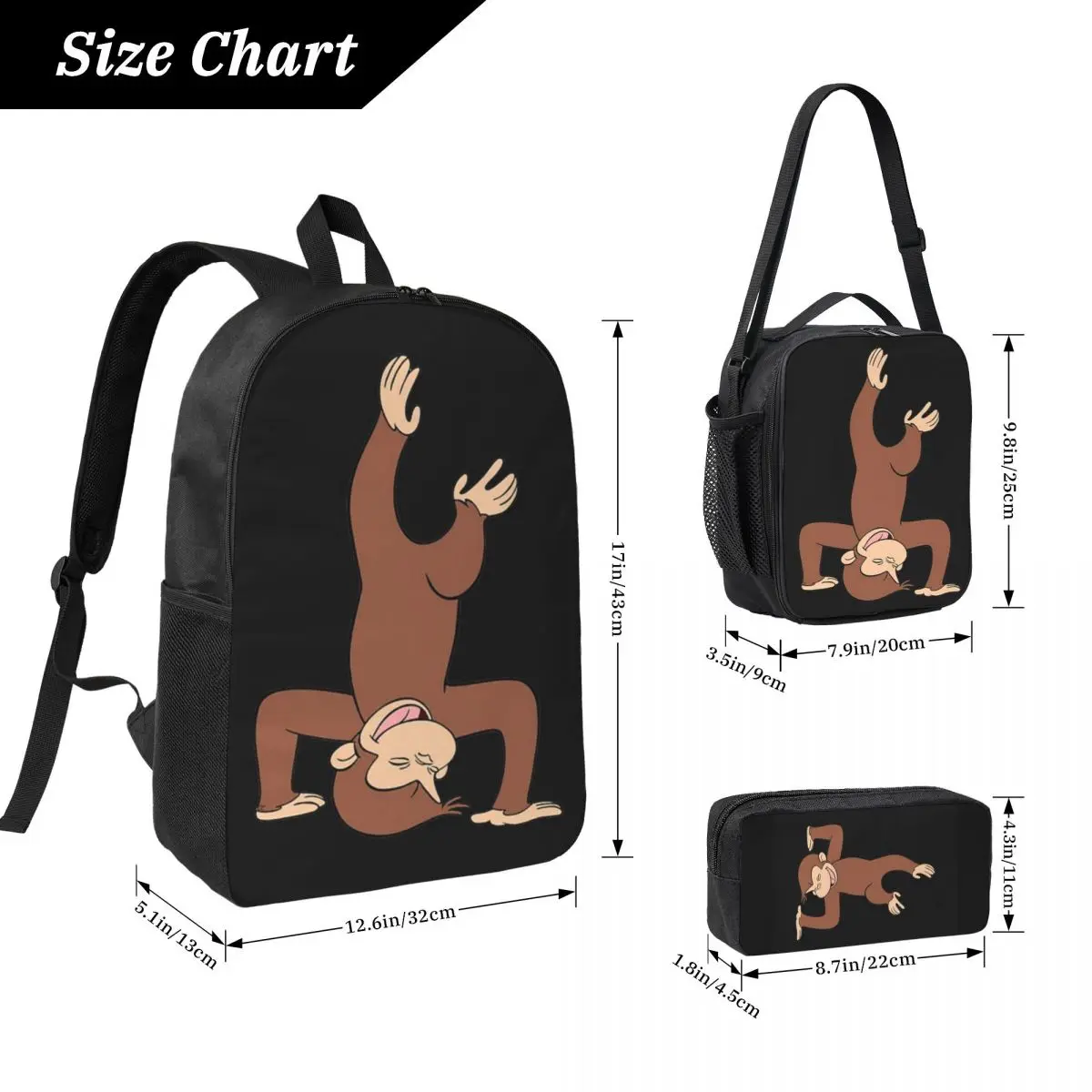 Curious George Backpack Student Boys Girls BookBag School Bag Laptop Shoulder Bags 3ps Insulated Lunch Bag Pencil Case
