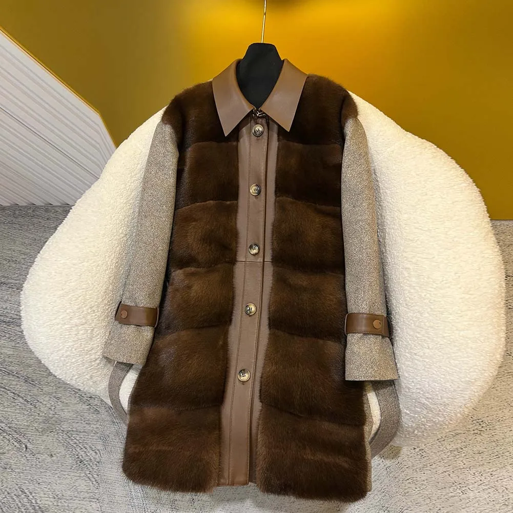 Cappotto in pelliccia di visone di velluto 2025 per donna lungo piumino di lusso in visone per l'inverno