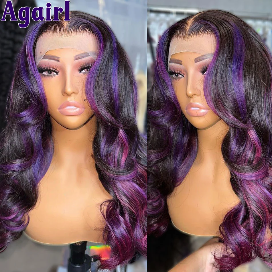 

32" Highlight Purple 13X6 13X4 HD Lace Frontal Body Wave Human Hair Wigs 180% Brazilian Virgin Glueless Lace Front Wig for Women