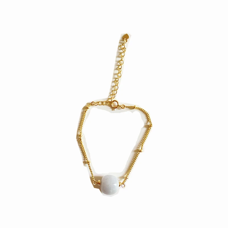 Natural Purple Lavender Jades Stone Single Bead Handmade  Gold Chains Bracelet Fashion Adjustable Bracelet Femme Girl's Jewelry