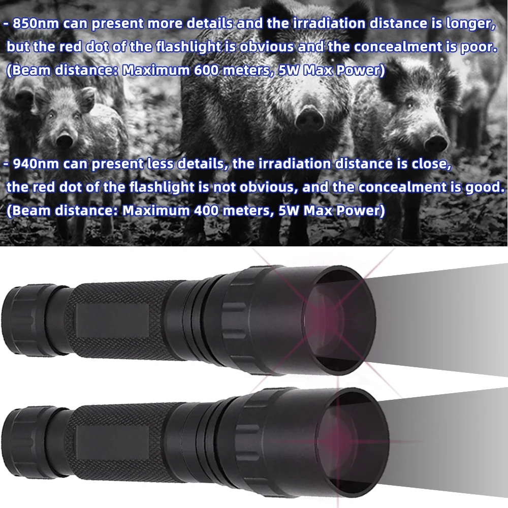 501B Variable focus infrared 850nm/940nm night vision instrument Infrared camera monitoring light source light flashlight