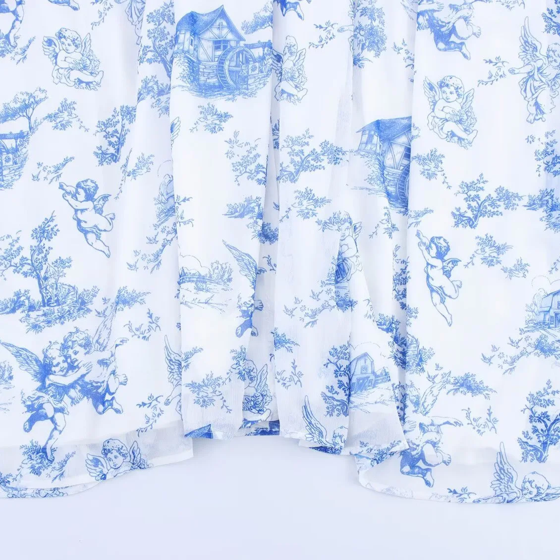 2025 verão feminino novo estilo boêmio azul impresso cinto casual midi vestido feminino único em camadas plissado vestido longo