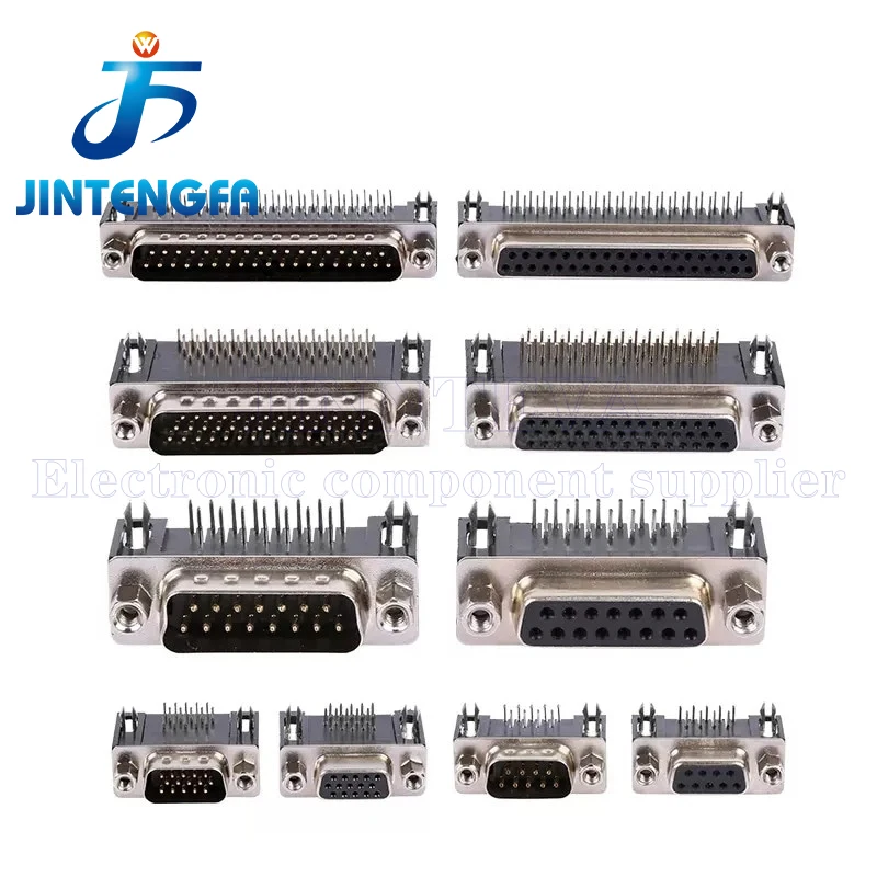 5PCS/Lot DR9 DR15 DR25 DR37 Hole/Pin Female Male Right Angle Welded D-sub Connector RS232 Serial Port Adapter DB9 9/15/25/37 Pin