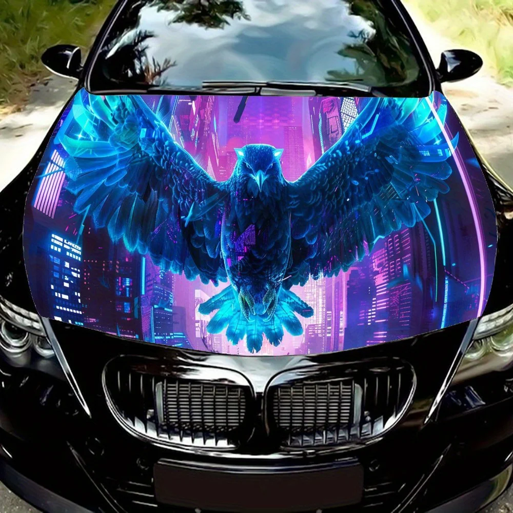 

Neon City Eagle Print PVC Car Vinyl Wraps, Self-Adhesive Waterproof Car Hood Decal Sticker, Car Decoration Protection Stickers f