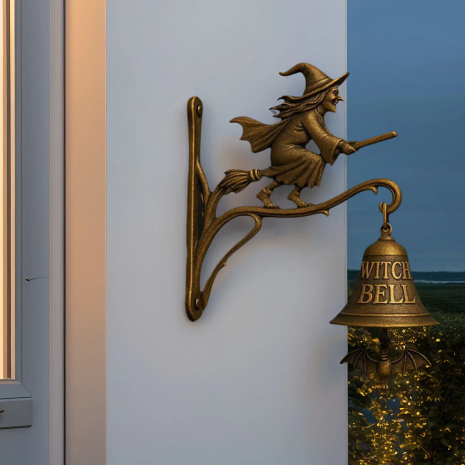 

Vintage Witch Doorbell Multi-Purpose Broom-Riding Witch Bell Wear Resist Resin Broom Witch Doorbells Gothic Home Decor