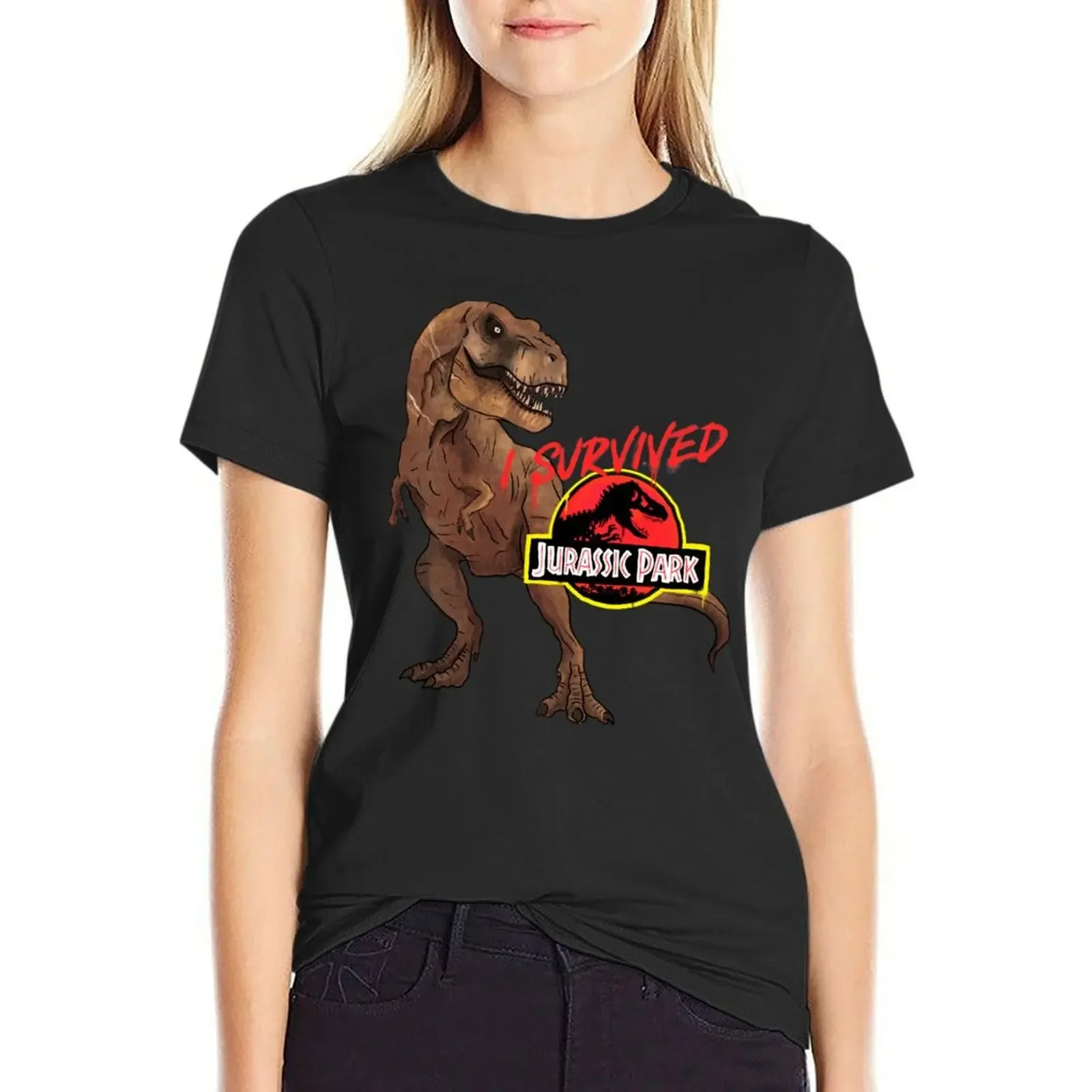 

I Survived Jurassic Park T-shirt hippie clothes Female clothing plus size tops Women's cotton t-shirt