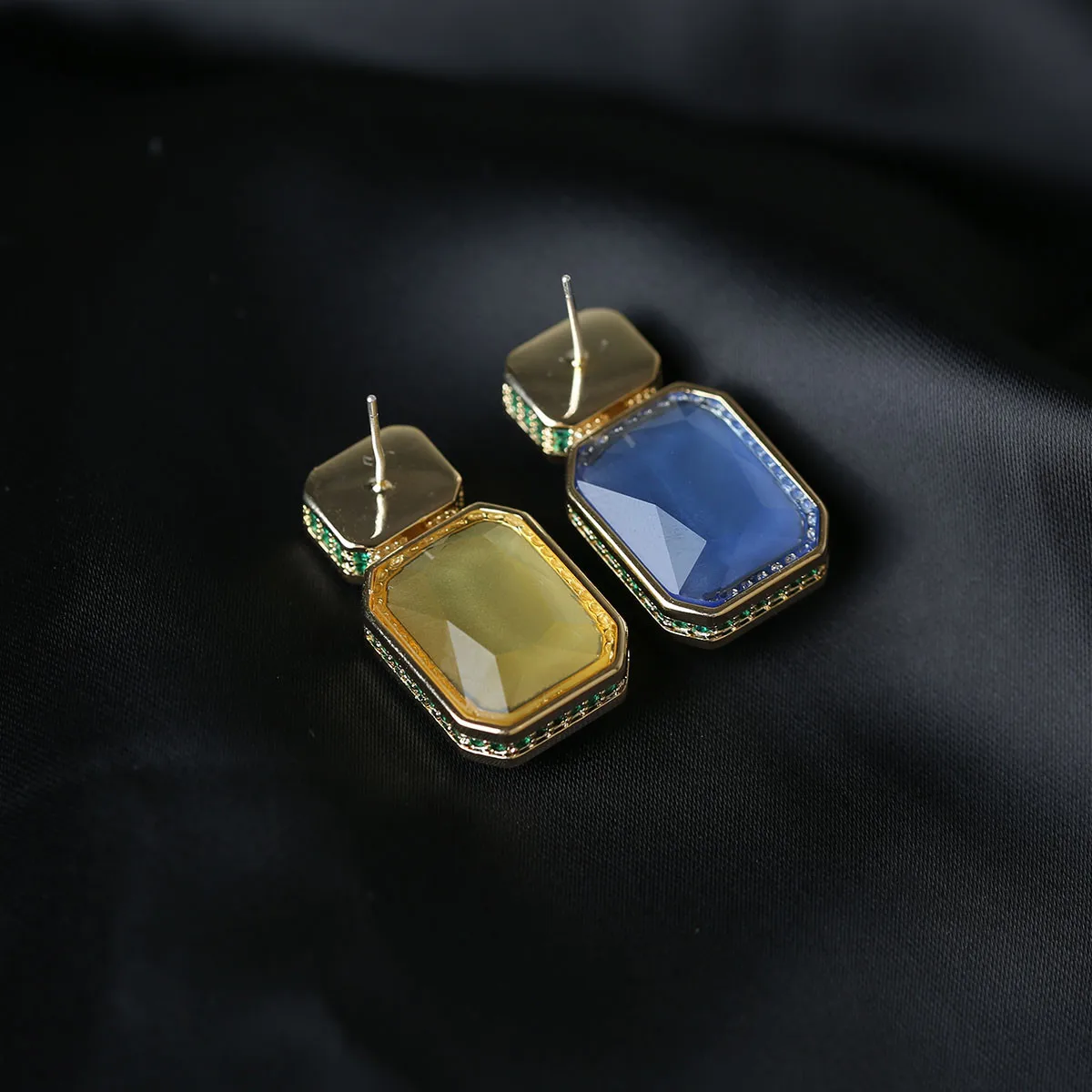 FXLRY High Quality Mirco Paved Cubic Zircon Geometric Asymmetric Stud Earrings Fashion Women Party Jewelry