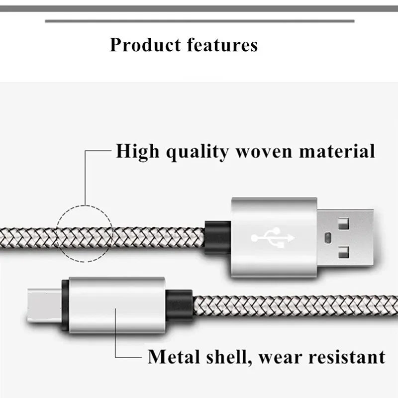 USB A to iPhone 15 Nylon Braided Cable Fast Charger Cord for Huawei Samsung Galaxy S22 Android Phone  Charger Cable Accessories