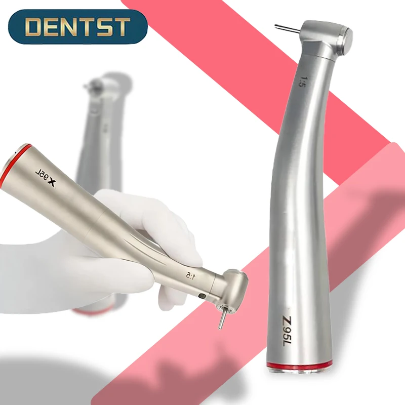 X95L contraangulo Dental 1:5 Increasing Speed Handpiece Against Contra Angle LED Optic Fiber Quattro Spray Red Rings