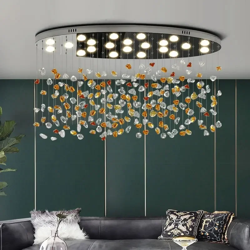 

2026 Light Luxury LED Crystal Chandelier Modern Lobby Design Artistic Lighting Hotel Lobby Living Room Decoration Lighting Fixtu