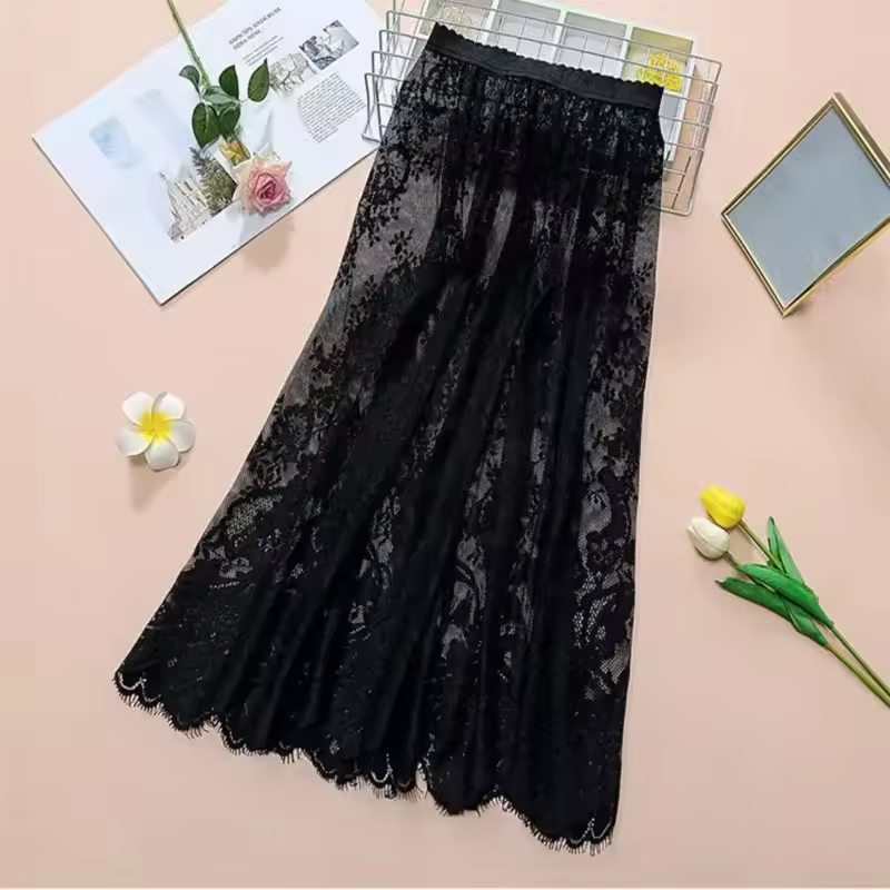 Flower Lace Underskirt Slips Anti-glare Cheongsam Mesh Underskirt Slips Dress Hight Waist Streetwear Lining Petticoat Women - Image 7