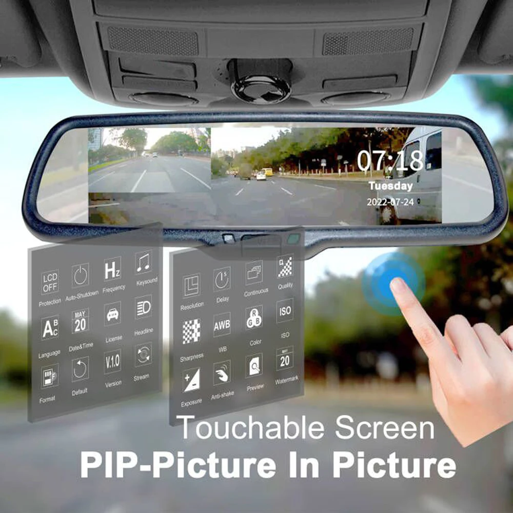 iPoster 8 Inch Touch Screen Dual Dash Cam DVR Mirror Monitor with Bracket No1 For Toyota Jeep Ford Nissan Honda