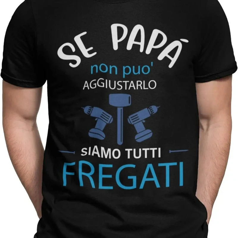 If Dad Can't Fix It We're All Screwed Graphic T Shirts Funny Fathers Day T-Shirt Funny Shirt with Wording Men's Cotton Tee Tops