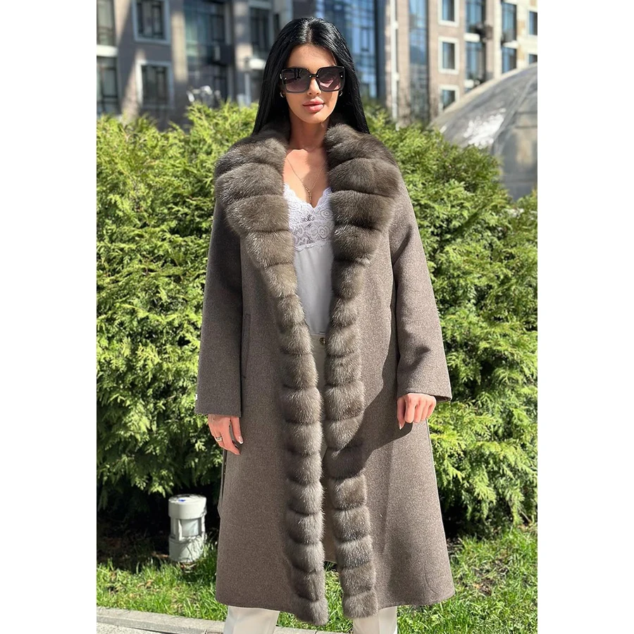 

Winter Warm Woolen Coat With Fur Trim Natural Wool Coats For Women 2024 Fashion Elegant Womens Clothing