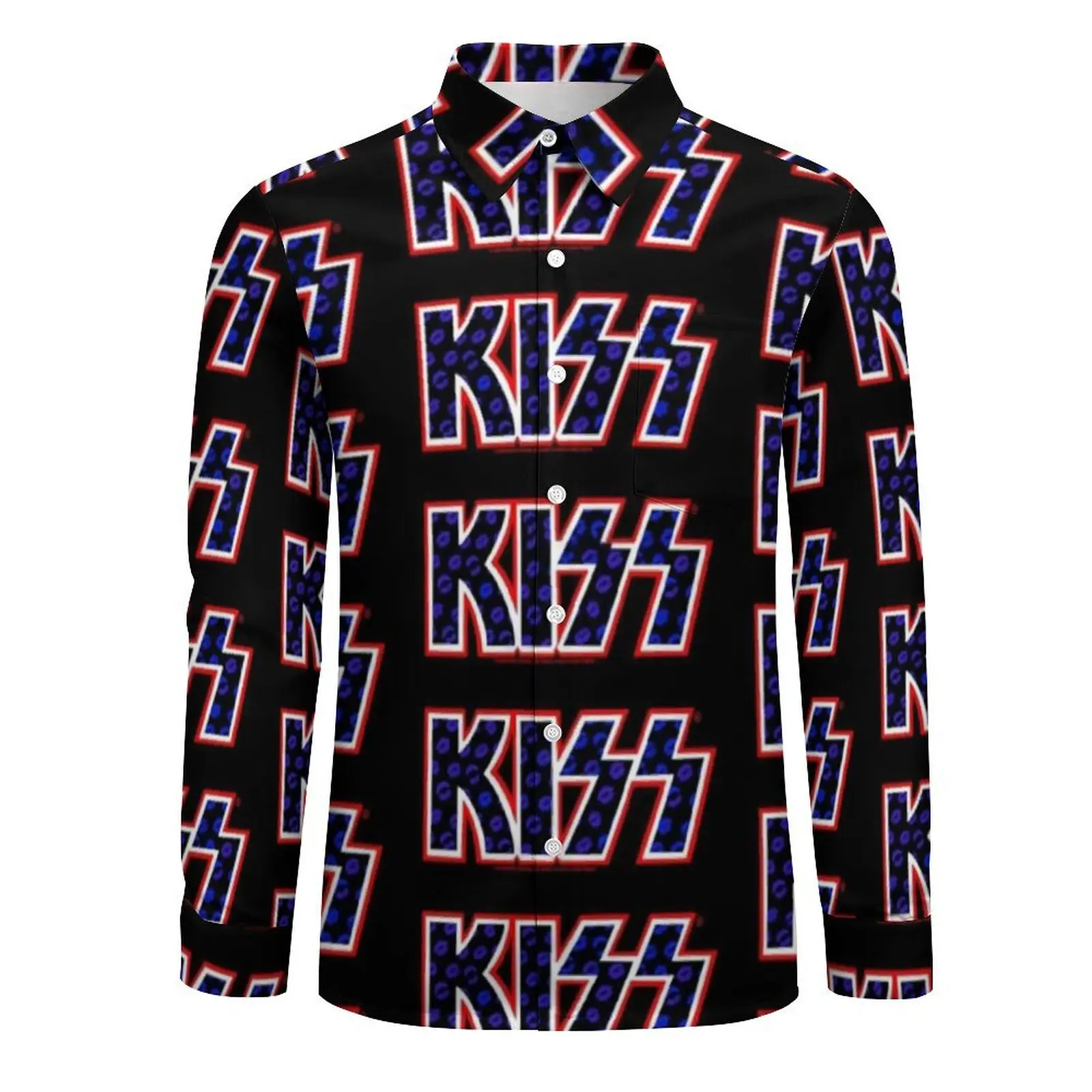 Kiss Band Blouses Men Blue Lips Logo Shirt Long Sleeve Classic Stylish Casual Shirts Autumn Design Top Plus Size