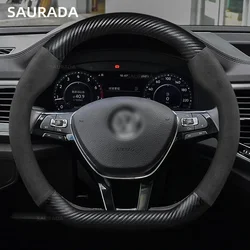 Leather Car Steering Wheel Cover, Non-Slip, 38cm, For VW Sharan, Passat, Caddy, Touran, Tiguan, Golf, Polo, Teramont, T-Roc,