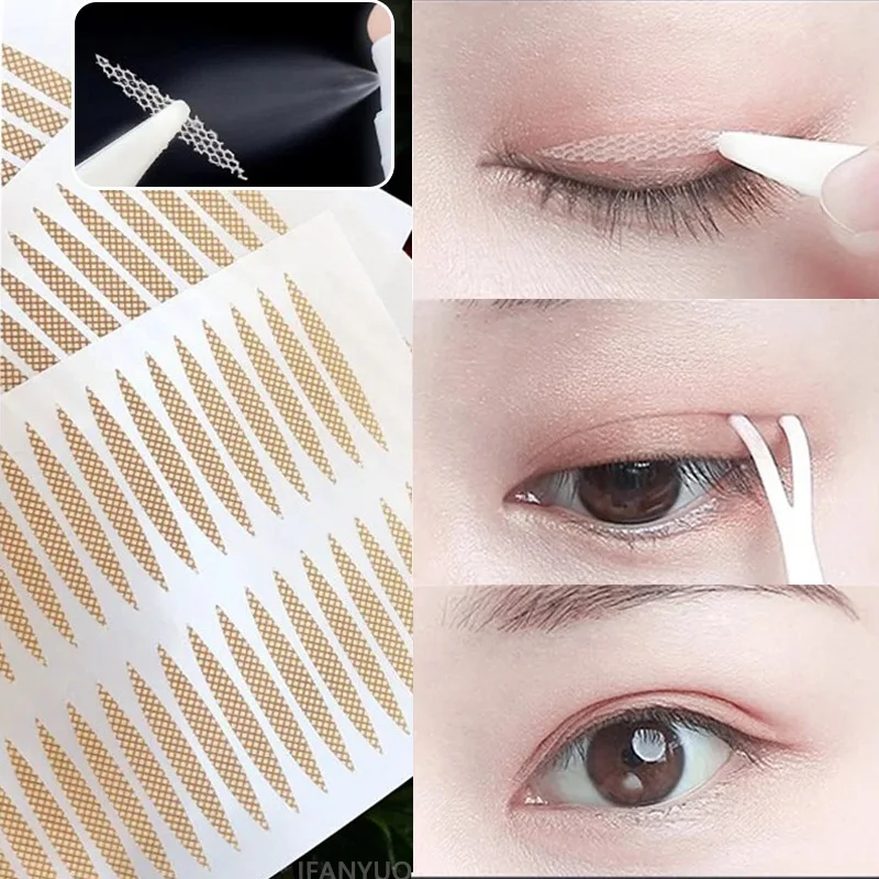 480 pezzi stealth doppia piega palpebra nastro adesivo in fibra pizzo natura trasparente striscia beige autoadesiva trucco occhi naturale con strumento